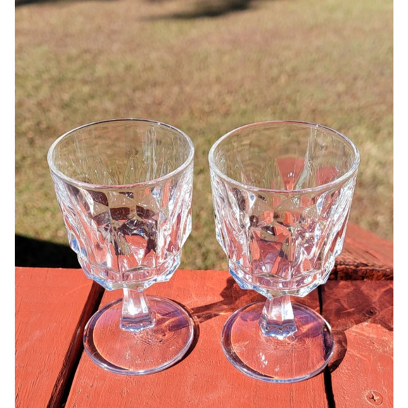 Arcoroc France Crystal Cut Water Goblets Set of 2 Clear Glass 6" Vintage Elegant - Picture 3 of 12